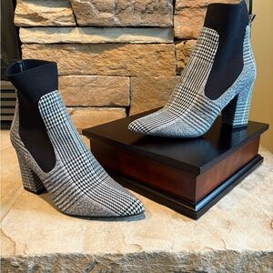 Steve Madden Plaid Black and White Heeled Boots